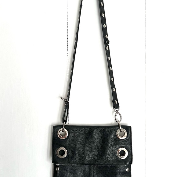 Hammitt Montana Large Black Pebbled Leather Silver Stud Grommets Crossbody Bag - Picture 2 of 8